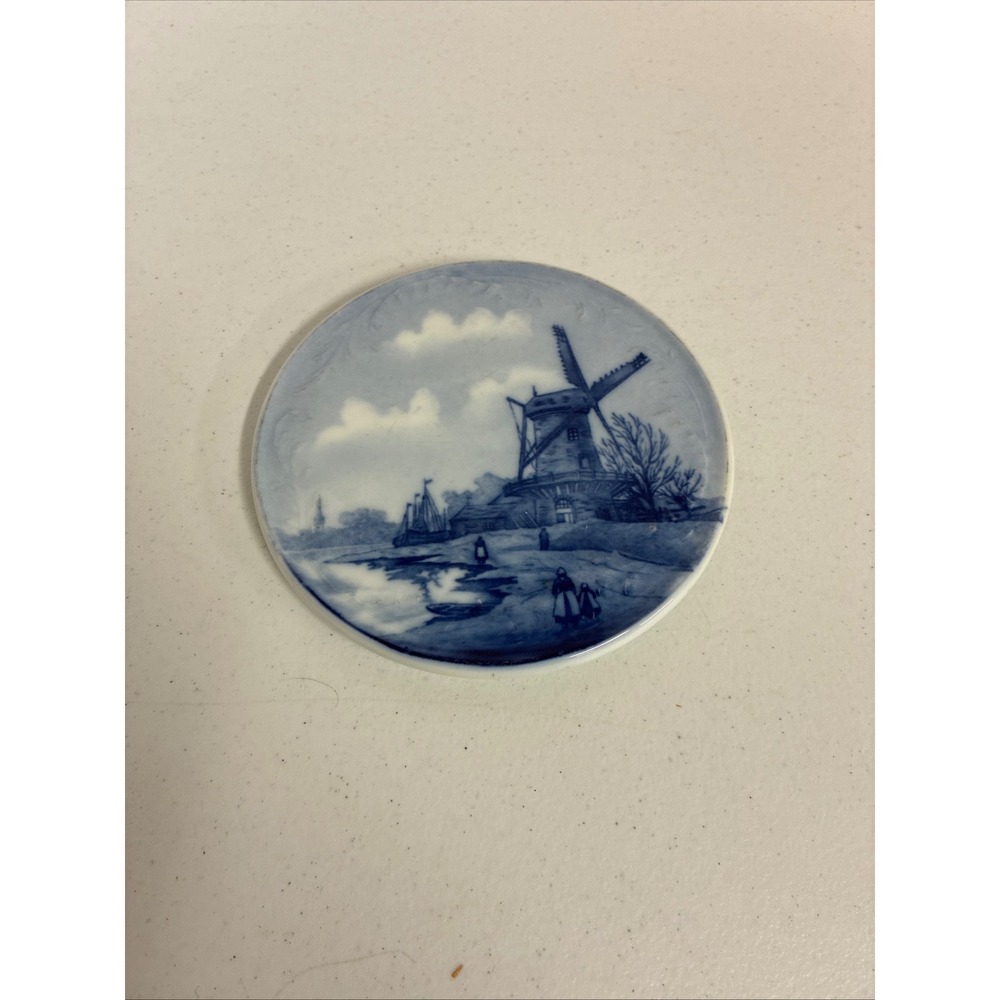 Vintage R.C. Delft Germany Blue White Porcelain Windmill Collector Plate 7.25in